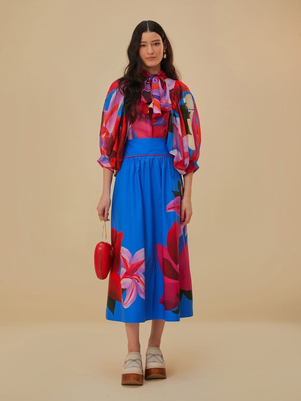 NWT Farm Rio Watercolor Floral Blue Midi Skirt – Size Medium